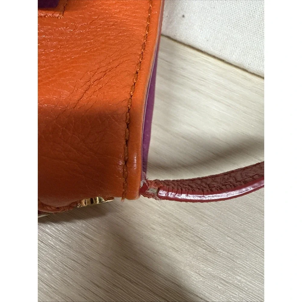 Tory Burch Pebbled Leather Crossbody‎ Bag Orange Red Leather Gold Expandable